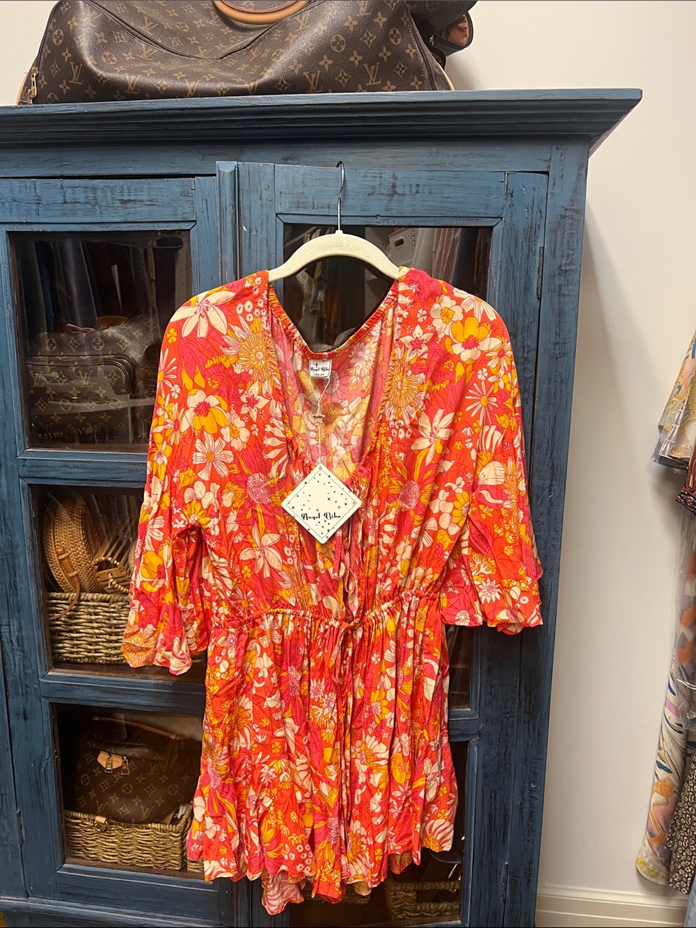 Angel Biba Floral Tie-Front Romper in Coral, Pink & Yellow